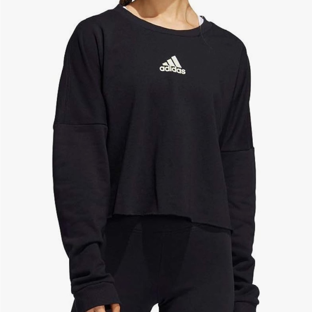 Adidas Black Cropped Long Sleeve Colorful Logo Shirt, L